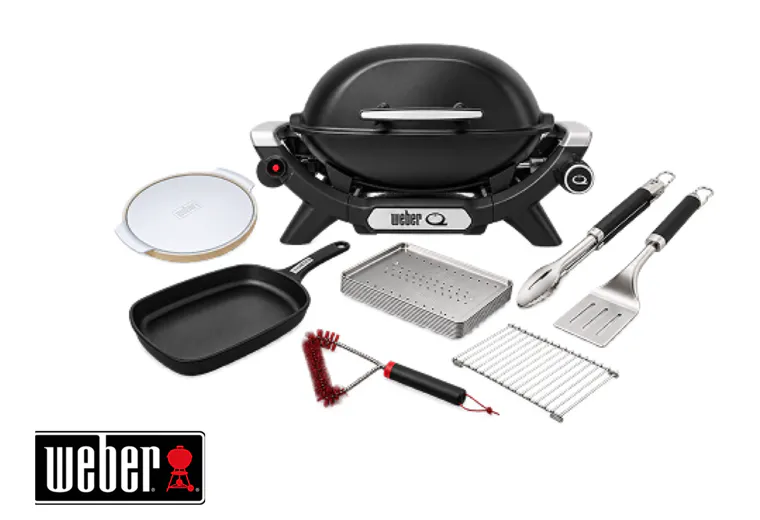 Weber® Baby Q® BBQ bundle and supplied accessories with Weber logo