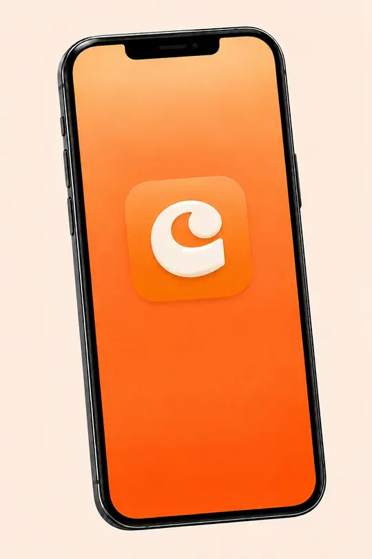 Illustrative Citro phone artwork with its orange branded screen